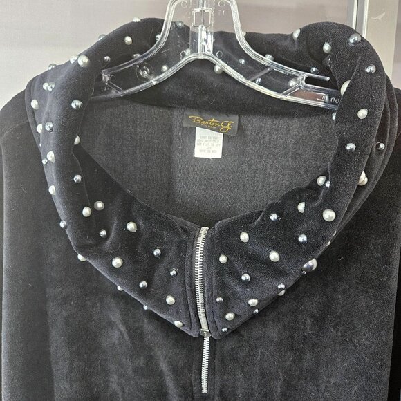 Barton G. Tunic Top Mini Dress Black Velour 2X Metal Studded Collar Half-Zip USA - Picture 3 of 9